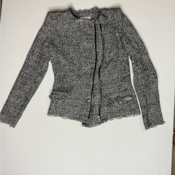 IRO Carlota Tweed Boucle’ Asymmetrical Black and Gray  Jacket Blazer Size 4 - Picture 4 of 10